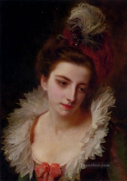  sombrero Pintura al %C3%B3leo - Retrato de una dama con sombrero de plumas dama Gustave Jean Jacquet